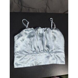 Lulus Crop Top Camisole Womens XS Luxe'd Out Light Blue Satin Tank Zipper Back